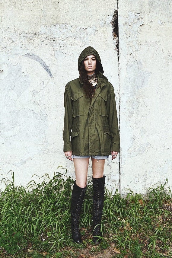 Vintage Utilitarian Army Green Parka Jacket Unisex
