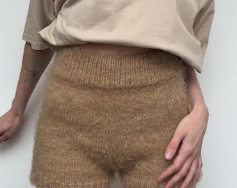 Handmade Knit Lounge Shorts, High Waist Acrylic Knitwear