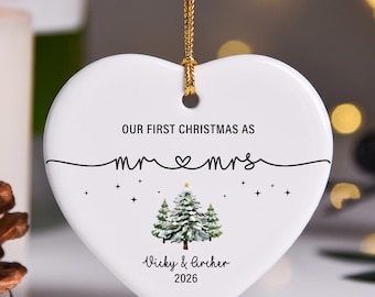 Mr and Mrs Christmas Ornament, Personalized First Christmas Married Gift, Newlywed Wedding Ornament, Custom Couple Keepsake