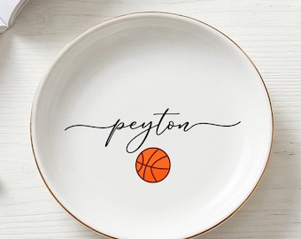 Gepersonaliseerde basketbalsieraden schotel, basketbalteam cadeau, senior nacht aandenken, aangepaste naam trinket schotel, meisjes basketballer aanwezig