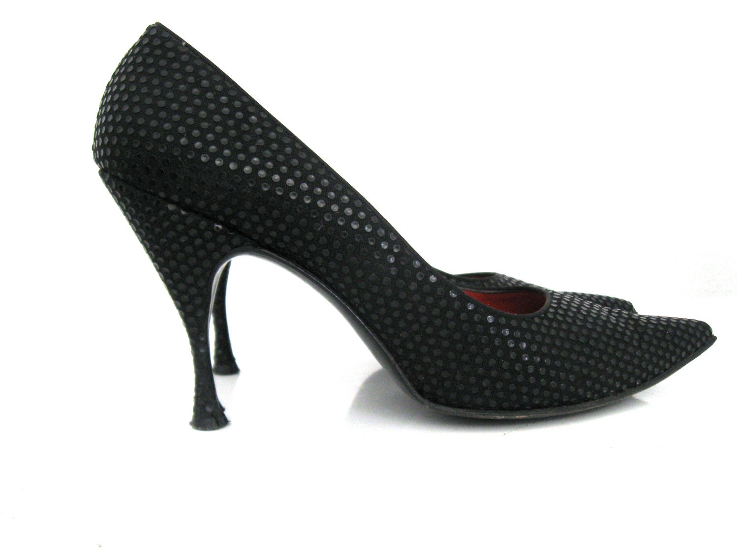 Black Pointed Toe 4 Stiletto Heels Shiny Black Dots | Etsy