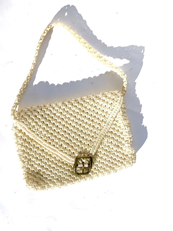 White Purse 70s Macrame Envelope Shoulder Bag iPad