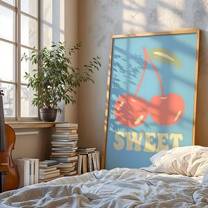 Retro Cherry Wall Art – Vibrant Pop Art Poster for Bedroom or Living Room Decor