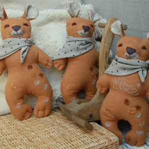 Hand-Embroidered Linen Memory Bear: Personalized Keepsake Toy