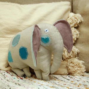 Soft Linen Elephant Toy – Handmade Baby Gift or Nursery Decoration