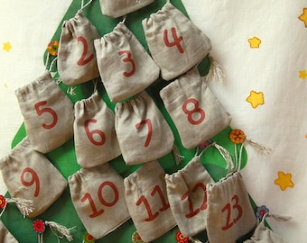 Calendario de Adviento de lino 2025 hecho a mano: Decoración de pared reutilizable para la cuenta regresiva navideña