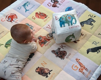 Linen ABC Animals Play Mat – Montessori Tummy Time Floor Mat