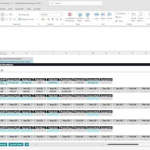 May include: A screenshot of a Microsoft Excel spreadsheet. The spreadsheet is titled "Accounts & Engagement Schedule" and displays data tables with rows and columns. The data includes dates, amounts, and financial information.