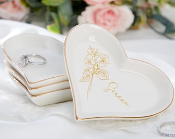 Piatto portafedi personalizzato con nome e fiori per nascita, piatto portagioie personalizzato, regalo per la mamma, regalo per addio al nubilato, regalo di anniversario, regalo per damigella d'onore