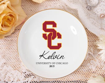 Plato de joyería personalizado, plato de baratijas de graduación personalizado, plato de anillo con logotipo universitario, regalos de graduación universitaria 2025, plato de joyería, regalo para ella