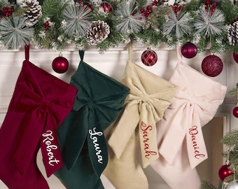 Personalized Bow Christmas Stocking Custom Family Christmas Stockings with Name Velvet Christmas Stockings Holiday Stockings Christmas Gifts