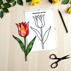 Tulip Stained Glass Pattern, Digital Download Flower Art, Stained Glass Flower Suncatcher Pdf Svg Png Jpg