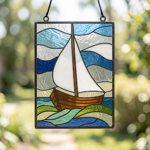 Diseño de vidriera de velero – Atrapasueños de barco, decoración náutica artística (PDF, SVG, PNG)
