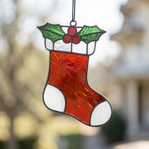 Christmas Stocking Stained Glass Pattern – Holiday Suncatcher PDF SVG Window Decor
