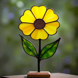 Sunflower Stained Glass Pattern Digital Download, Flower Decor, Stained Glass Panel Art, Handmade Gift, Sunflower Print, Pdf Svg Png Jpg