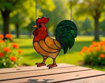 Rooster stained glass pattern, beginner chicken template, PDF SVG PNG, farmhouse decor