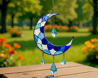 Moon Stained Glass Pattern – Crescent Suncatcher PDF SVG Window Art