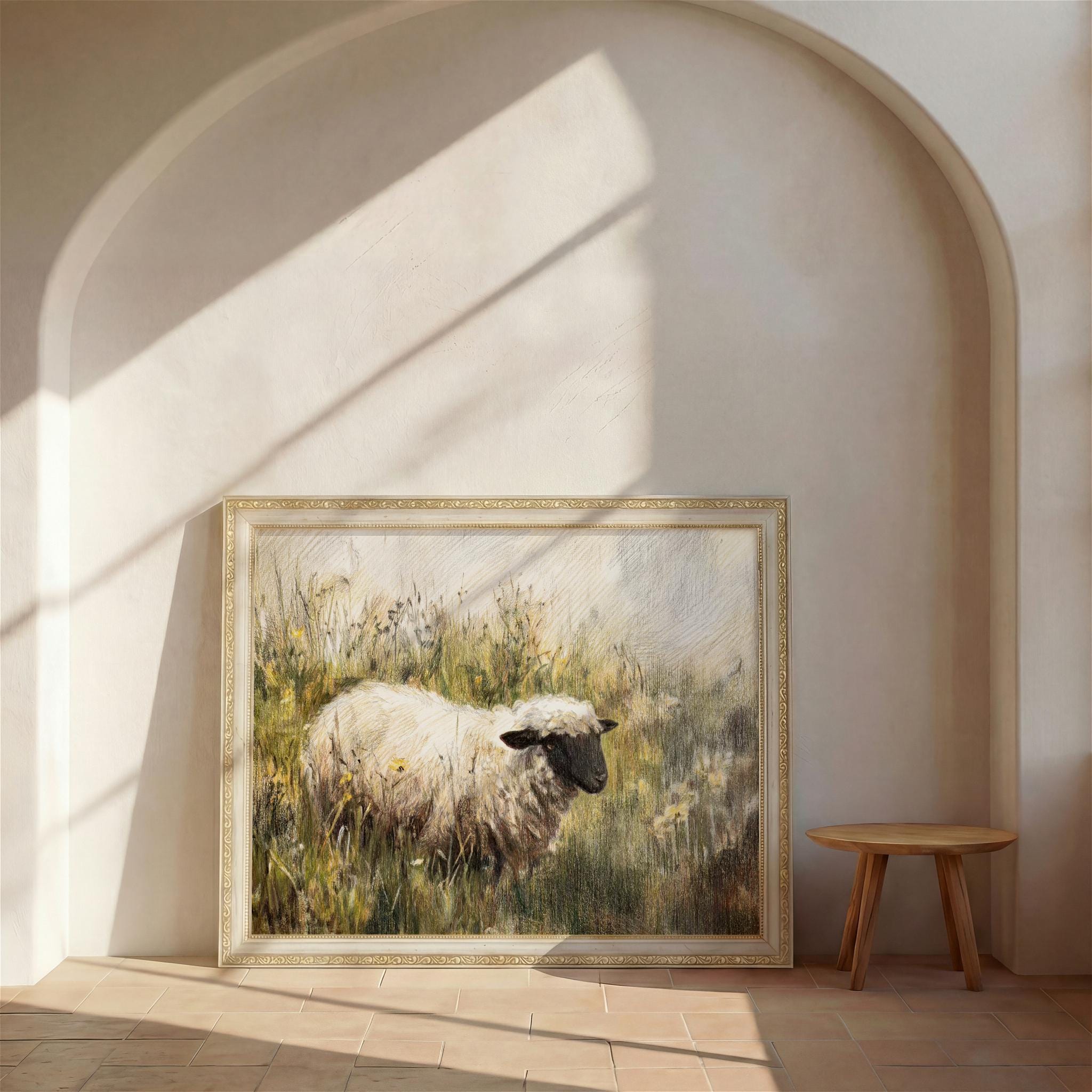Rustic Sheep Oil Painting Poster Pastoral Farmhouse Wall Art for ...