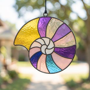 Rainbow Shell Stained Glass Patterns Beginner Kit, Shell Suncatcher Stained Glass Panel, Beach Decor, Stained Glass Beginner Project Svg Pdf