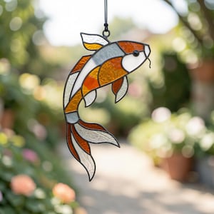 Koi-Fisch-Buntglas-Muster Digitaler Sonnenfänger DIY Anfänger (PDF SVG PNG)