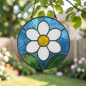 Motif de vitrail Marguerite, téléchargement numérique SVG PNG PDF, modèle de fenêtre attrape-soleil