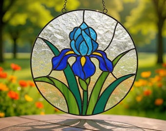 Spring Iris Stained Glass Pattern – Flower Template, Window Suncatcher, Art Decor (Pdf Svg Png)