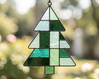 Christmas Tree Stained Glass Pattern: Holiday Suncatcher Template PDF SVG Digital Download