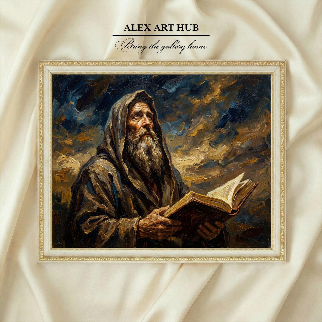 Reading Monk Oil Painting Poster, Dramatic Sky Art (digital Download ...