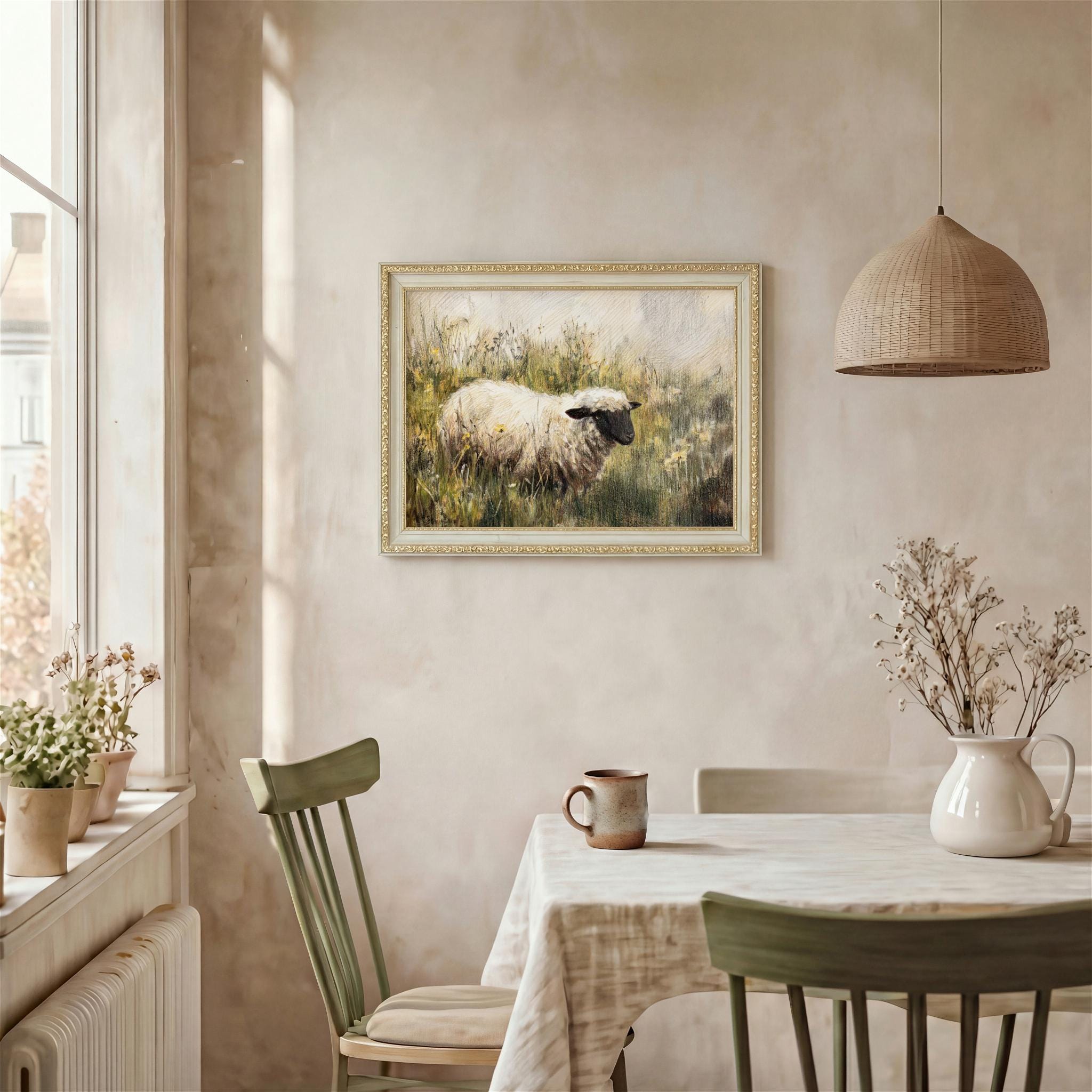 Rustic Sheep Oil Painting Poster Pastoral Farmhouse Wall Art for ...