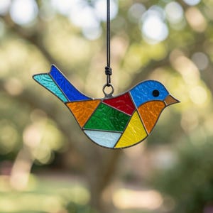 Bird of Happiness Stained Glass Pattern – Colorful Suncatcher PDF SVG Window Art