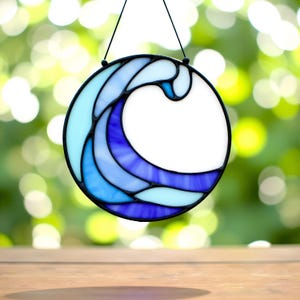Ocean Wave Stained Glass Pattern Suncatcher, Digital Ocean Decor Art, Coastal Beach Decor, Stained Glass Art Pdf Svg Png Jpg