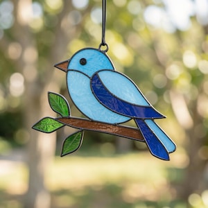 Blue Bird Stained Glass Pattern – Suncatcher, Window Panel (Pdf Svg Png)