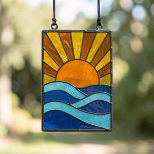 Patrón de vidriera de amanecer, panel atrapasoles PDF SVG, plantilla de bricolaje de sol fácil para principiantes