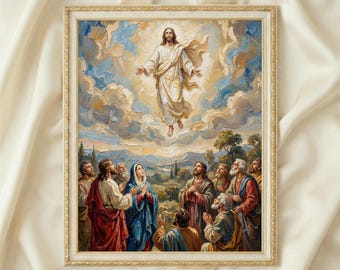 Ascension of Jesus Art Print, Religious Oil Painting Poster (Digital Download)