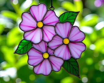 Attrape-soleil violet motif vitrail, ornement d&#39;art floral en vitrail, cadeau pour maman, cadeau d&#39;anniversaire, Pdf Svg Png Jpg