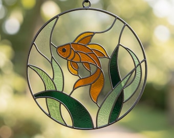 Goldfish Stained Glass Pattern – Ocean Fish Suncatcher (Pdf Svg Png)