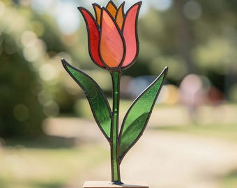 Tulip Stained Glass Pattern, Flower Suncatcher Template (Digital Download)