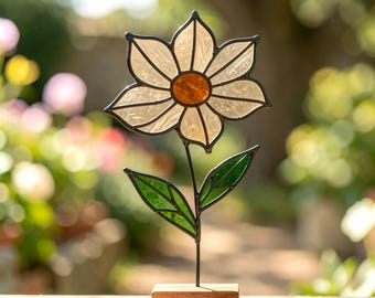 Daisy stained glass pattern, floral suncatcher panel, glass flower ornament, digital SVG PDF download