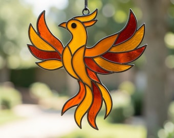 Stained Glass Pattern Phoenix Suncatcher – Digital PDF Beginner DIY Mythic Decor Gift, Instant Download