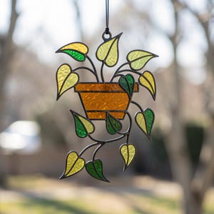 Stained Glass Pothos Pattern – Suncatcher Template (svg, pdf, png, jpg)