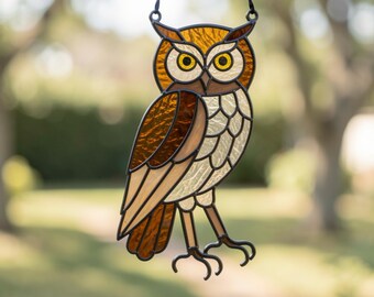 Eulen-Glasfenstervorlage – Vogel-Sonnenfänger (PDF, SVG) – Wildtier-Fensterdekoration