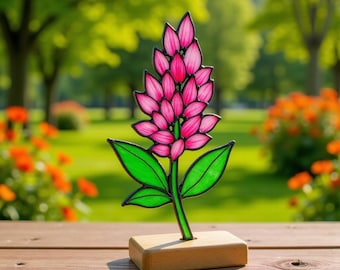 Lupine stained glass pattern for beginners, flower stand template, easy PDF suncatcher