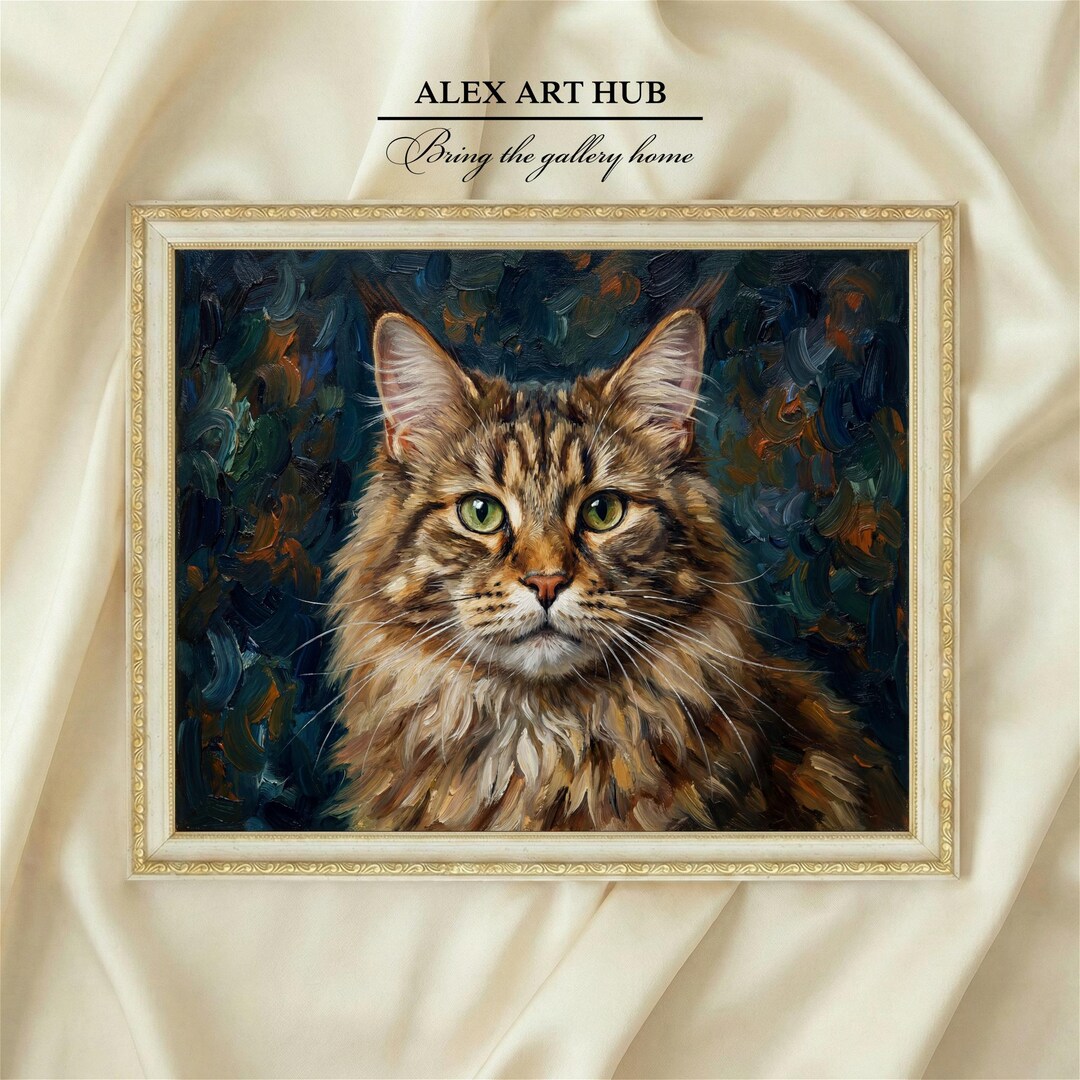 Tabby Cat Oil Painting Poster, Impressionist Feline Art (digital ...