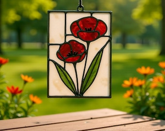 Motif de vitrail coquelicot, panneau floral attrape-soleil, modèle d'ornement SVG, PDF de décoration intérieure pour débutant