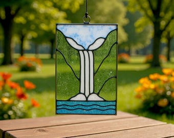 Waterfall stained glass pattern, landscape panel PDF SVG, beginner nature suncatcher DIY template