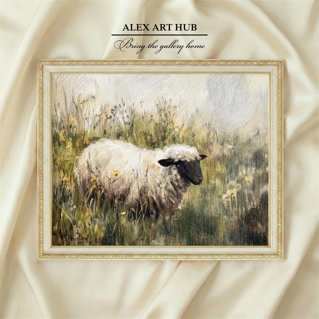 Rustic Sheep Oil Painting Poster Pastoral Farmhouse Wall Art for ...
