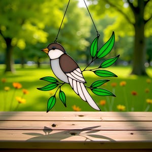 Stained Glass Pattern Sparrow, Stained Glass Art Panel Decor, Bird Ornament Suncatcher, Glass Bird Decor Print Digital Download Svg Png Pdf