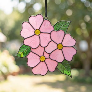 Violet Suncatcher Stained Glass Pattern, Flower Art Ornament (pdf, svg, png, jpg)