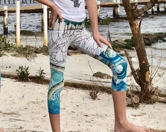 Girls Yoga Pants in "Leviathan's Roots" Design