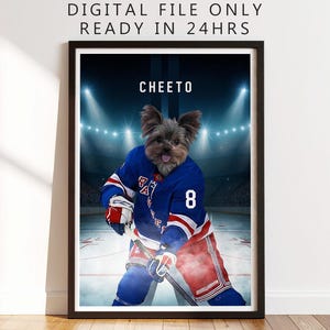 Custom New York Ice Hockey Pet Portrait: NYR Fan Gift, Custom Dog in Jersey